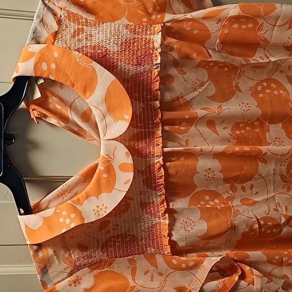 Modcloth peach sheer apple print top - Picture 2 of 4